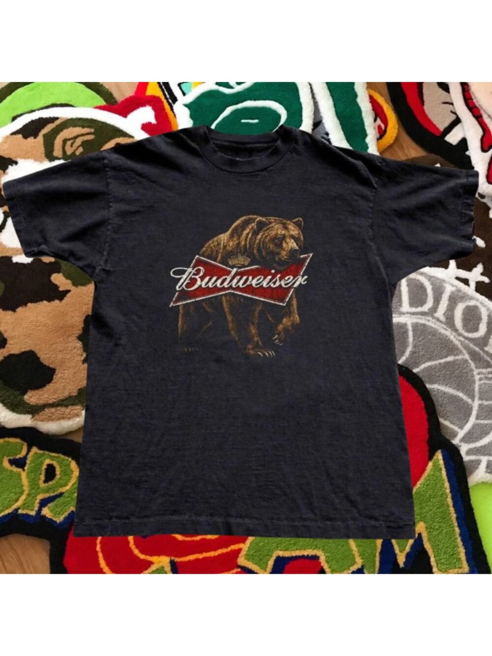 Budweiser Bear Logo T-Shirt Black Graphic Tee Vintage Beer Merchandise Top